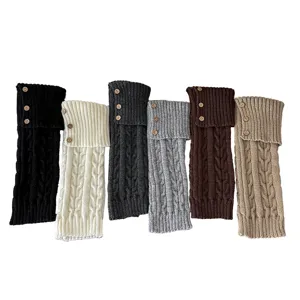 Women cable knit leg warmers winter warm slouch socks with buttons fashion casual boot cuffs