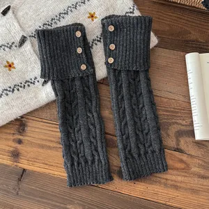 Women winter cable knit leg warmers cozy button slouch socks vintage thermal boot cuffs
