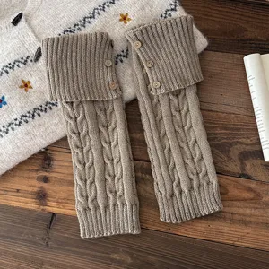 Knit leg warmers for women autumn winter cozy cable knit button cuff boot socks cute retro calf sleeves