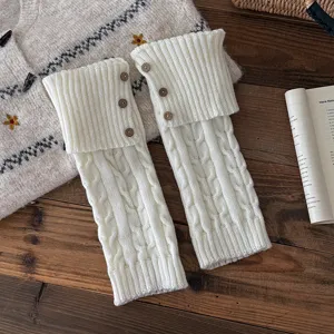 Women autumn winter cable knit leg warmers cuffed button slouch socks vintage thermal boot cuffs