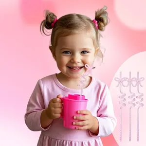 Creative party glitter bow spiral plastic straw set for amazing birthday celebrations and bars.