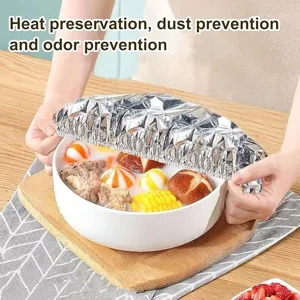 Vue détaillée de la housse de protection alimentaire en aluminium pour chaleur et anti-poussière.