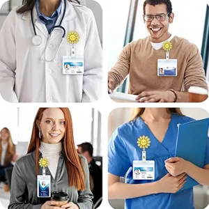 Retractable nurse badge reel holder with cute flower design, swivel clip for ID cards and keys.