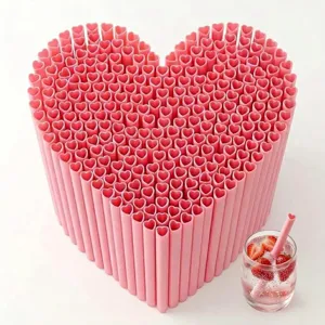 Pajitas de PP con Forma de Corazón Creativas Rosa Reutilizables Lisas para Fiesta Cocina Diaria