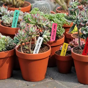 Colorful garden plant labels and stakes 10x2cm, perfect for marking plant names clearly.