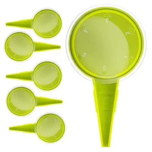Green adjustable garden seed dispenser tool, 5 gear plastic plant seeder and dibber for sowing.