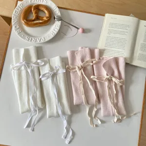 Scaldamuscoli in maglia stile giapponese con fiocchi per donna, calzini sottili primavera estate.