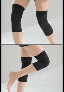 Detailed shot of black compression knee sleeve worn on leg for joint support and sports protection