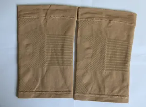 Beige knitted knee support sleeves designed for joint warmth and daily pain relief protection.