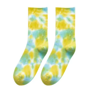 Chaussettes montantes tie-dye pour femmes et hommes, chaussettes en coton rétro colorées.