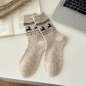 Nordic style wool socks with cute deer pattern, warm and cozy winter knit mid-tube socks.
