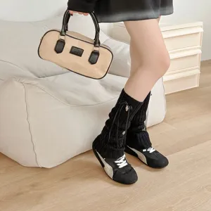 Calentadores de piernas de punto negro para mujer, estilo japonés lazo lindo otoño invierno.