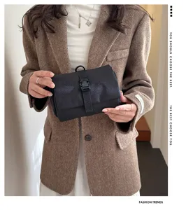 Borsa da viaggio pieghevole per articoli da toeletta con gancio e fibbia, organizer nero portatile.
