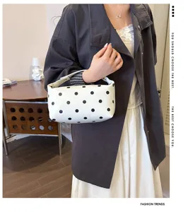 Black white polka dot cosmetic bag PU leather makeup storage pouch portable toiletry bag chic