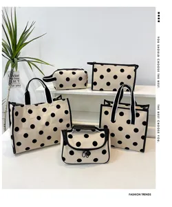Canvas Polka Dot Cosmetic Bag Set Large Capacity Toiletry Organizer Handbag Totes