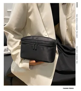Minimalistische zwarte stoffen cosmetische tas grote capaciteit reis make-up opbergtas