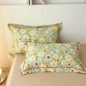 Funda de almohada estampada floral de algodón pieza única cómoda transpirable ropa de cama