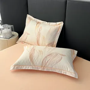 Fundas de Almohada de Puro Algodón Suave Estampado Floral Tejido de Satén Transpirable Ropa de Cama Fundas de Cojín para Decoración de Dormitorio