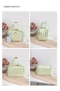Multifunctional large capacity cosmetic bag travel toiletry bag PU leather portable storage green