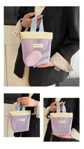 Bonbonfarbene Netz-Kosmetiktasche mit Reißverschluss tragbare Make-up-Tasche Aufbewahrung