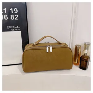 Grosse tragbare Kosmetiktasche mit Doppelreissverschluss und Griff fur Reise-Aufbewahrung.