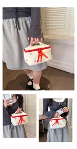 Quilted cherry cosmetic bag with red zipper, cute makeup storage pouch for travel.