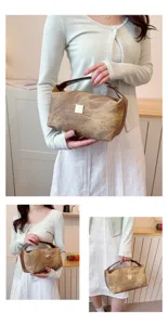 Vintage PU leather cosmetic bag for women, large capacity travel makeup pouch handbag.