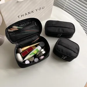 Zwarte stoffen minimalistische cosmetische tas grote capaciteit reis make-up organizer