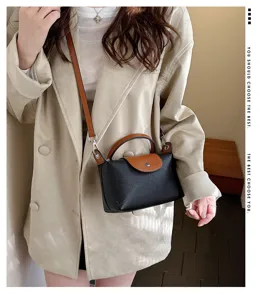 Women's Fashion Contrast Color Top Handle Crossbody Bag Stylish Leather Dumpling Bag