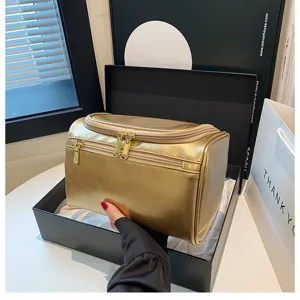 Cross-border Amazon new PU leather cosmetic bag large capacity portable toiletry storage bag