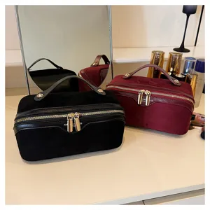 Suede cosmetic bag large capacity makeup storage pouch portable vanity case for daily travel