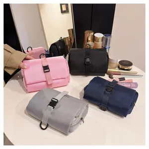 Borsa da toeletta da viaggio arrotolabile con gancio e fibbia, organizer per cosmetici.