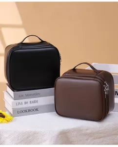 Vista detallada de la bolsa de almacenamiento cosmetico portatil grande con cremallera doble.