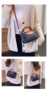Women color block leather dumpling bag crossbody handbag detail view, stylish autumn accessory