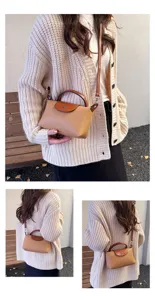 Women leather dumpling crossbody bag stylish colorblock top handle shoulder handbag autumn