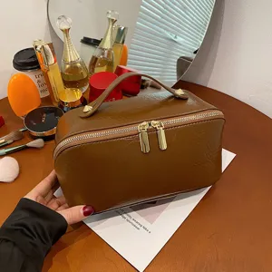 Large Capacity PU Leather Cosmetic Bag Waterproof Travel Toiletry Organizer Multi-Compartment Makeup Pouch For Women