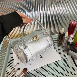 Portable PU Leather Cosmetic Bag for Daily Travel and Organization Handheld Makeup Pouch