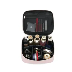 Bolsa de Maquillaje de Cuero PU Impermeable de Gran Capacidad Organizador de Artículos de Tocador Portátil para Mujer