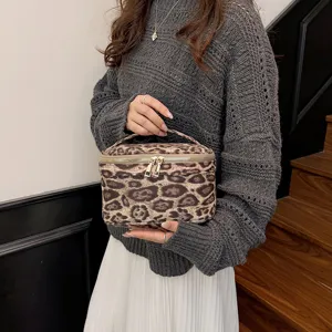 Leopard Print Cosmetic Bag Large Capacity Portable Makeup Organizer Toiletry Storage