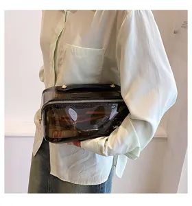 Borsa cosmetica trasparente in PVC con manico, grande trousse da viaggio impermeabile.