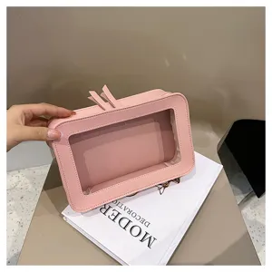 Rosa Kosmetiktasche mit Sichtfenster tragbar Make-up Organizer Kulturbeutel für Reisen