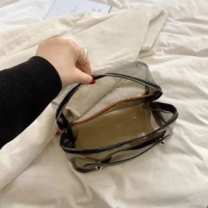 Borsa cosmetica trasparente in PVC con manico, grande capacita borsa da toeletta portatile utile.