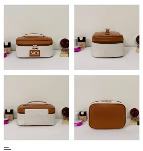 New quilted PU color-block cosmetic bag, portable large capacity makeup organizer and travel wash pouch.