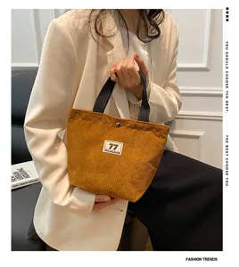 Retro corduroy handtas en bento tas met grote capaciteit voor dagelijks kantoorgebruik.