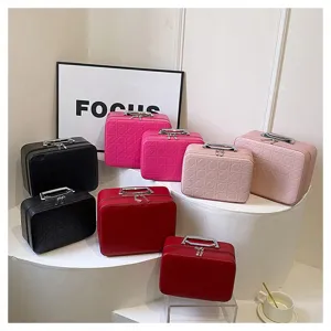 Detailed view of stylish quilted cosmetic bag and large capacity makeup organizer case.