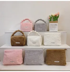 Furry cosmetic bag plush handbag portable travel makeup pouch storage bag for women winter