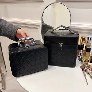 Large Capacity PU Leather Makeup Bag Quilted Double Layer Cosmetic Case Travel Toiletry Organizer Handbag For Women