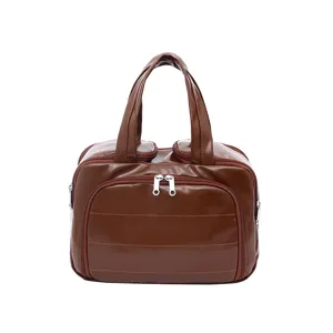 Brown large capacity PU leather cosmetic bag portable travel toiletry bag with double handles