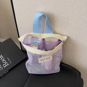 Süßigkeit farbe netz kosmetiktasche mit tragegriff und reißverschluss für tägliche aufbewahrung.