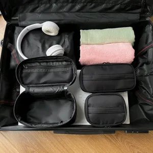 Zwarte stoffen cosmetische tas set grote capaciteit reis make-up opberger organizer